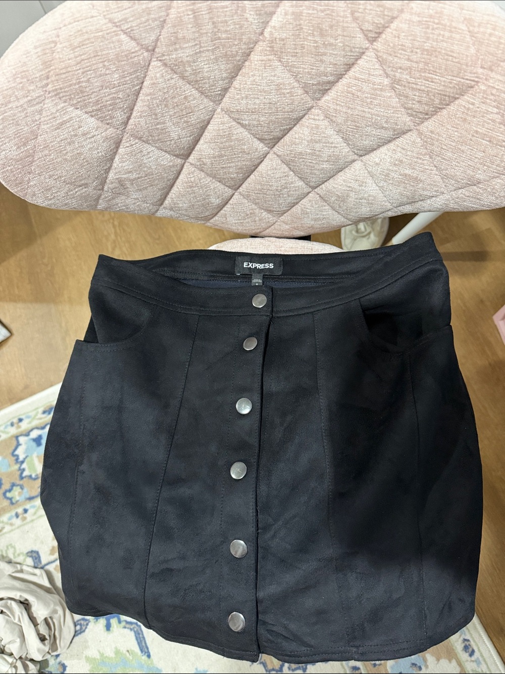 Express Black Button-Front Mini Skirt with Front Pockets